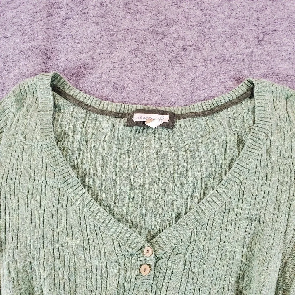 Aeropostale Shirt Womens Large Green Henley Babydoll Top Y2K Vintage V Neck
